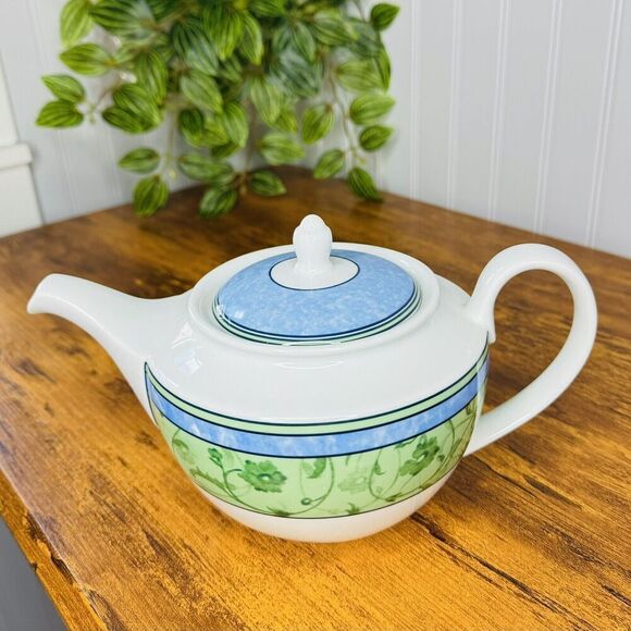 Wedgwood WATERCOLOUR 4-Cup Teapot White Green Blue Floral Band Tea Pot England